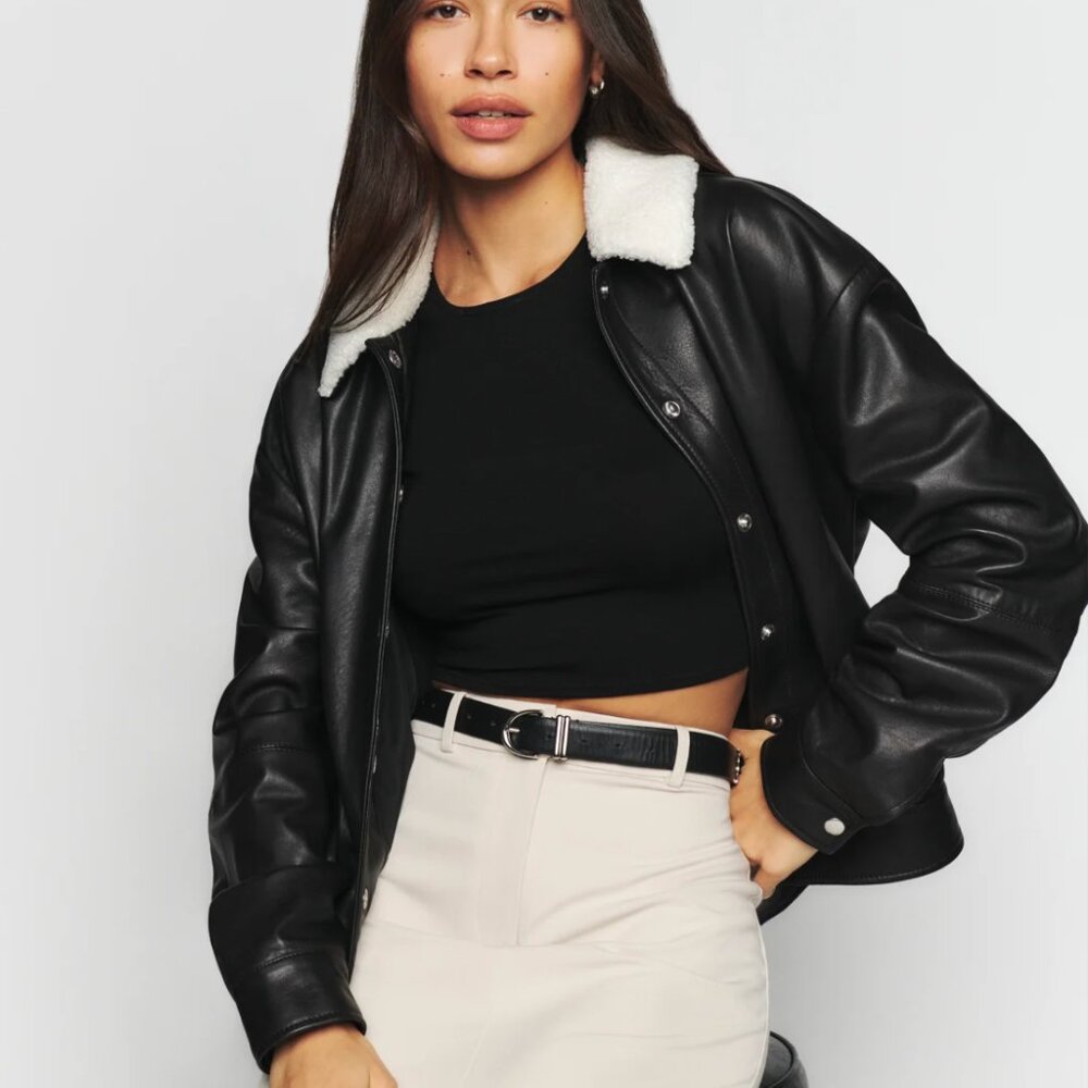 Reformation RARE NWOT Veda Hall Leather Bomber Size XL